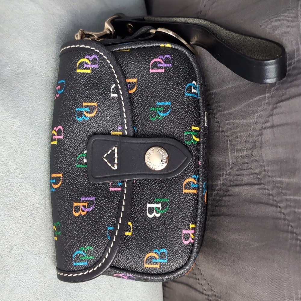 Dooney & Bourke Black Wristlet with Multicolor DB Print